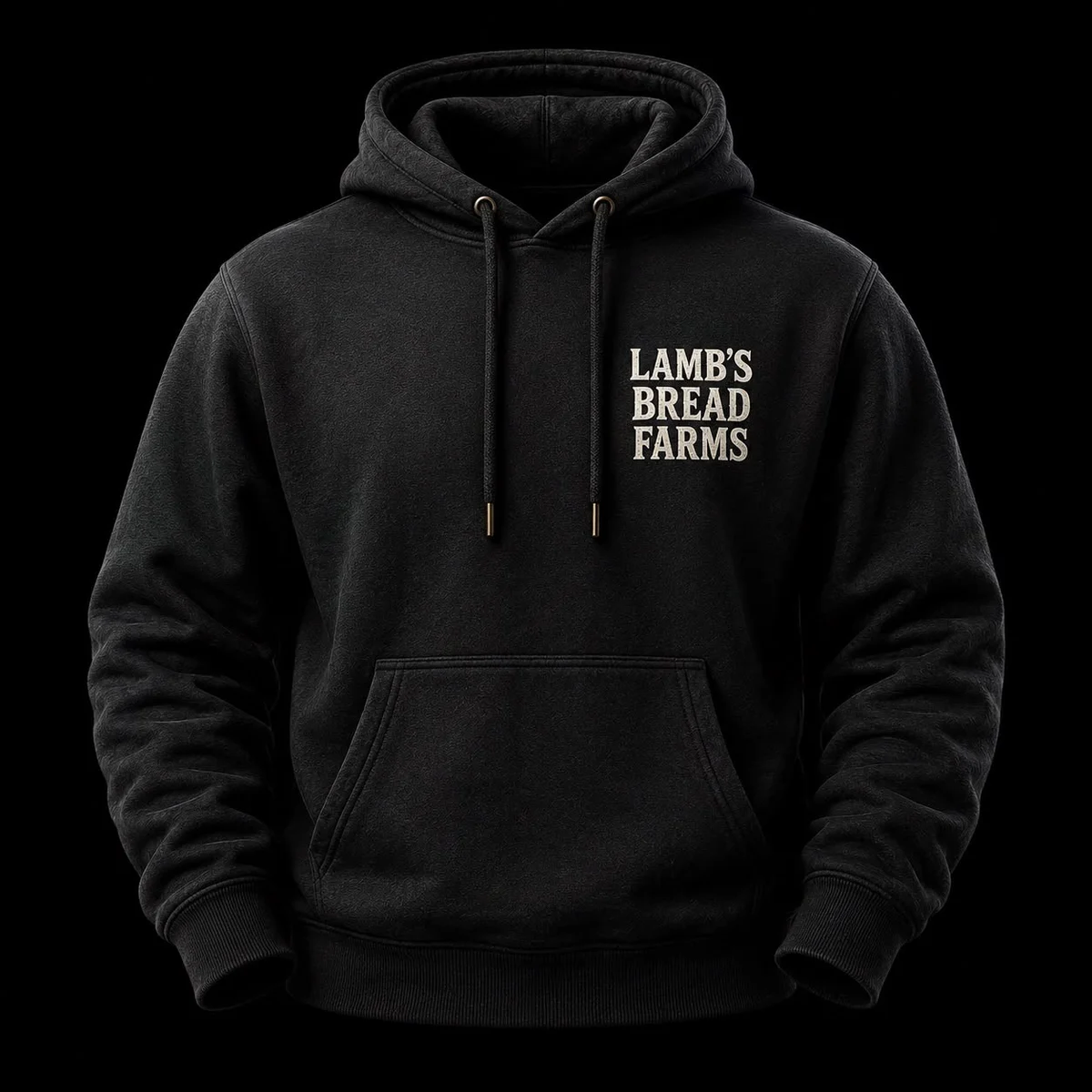 Black Lamb’s Bread Farms hoodie shown from the front